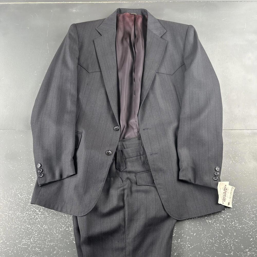 VTG Pagano West Suit Mens 42R Navy Blue Honeycomb Wool Blend 32" Waist USA NWT